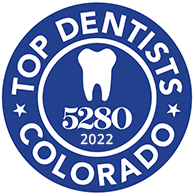 5280 Magazine 2020 Top Dentists in Colorado award badge